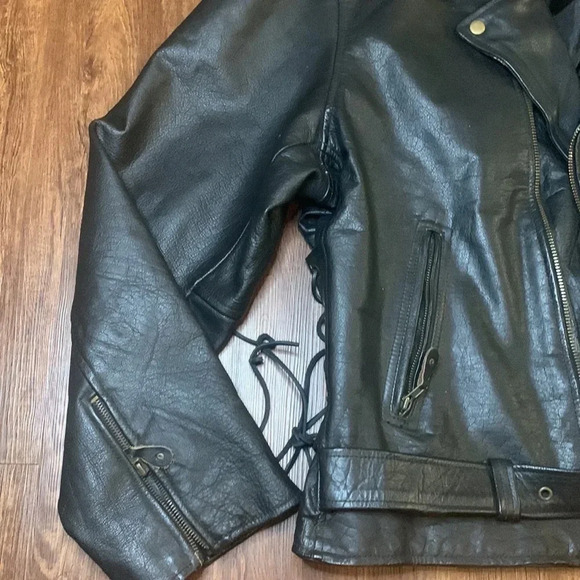 Men’s Leather Motorcycle Jacket Heavyweight Black Size 54 - Picture 5 of 11